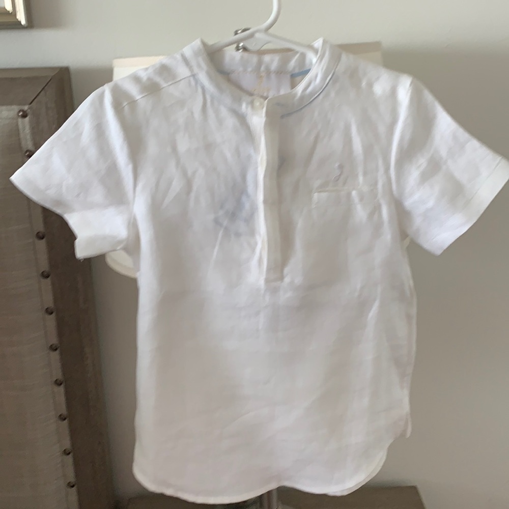 NWT Jacadi Boys Short Sleeve White Linen Shirt